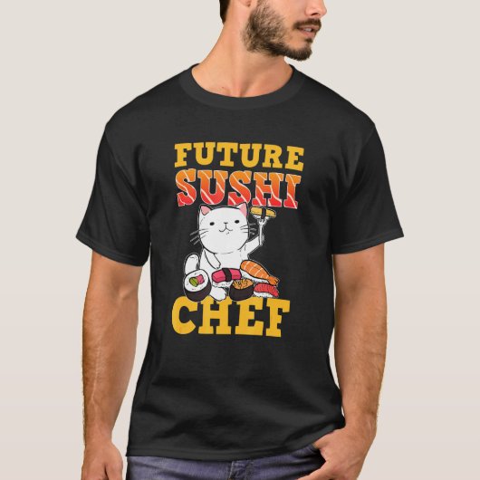 未来の寿司職人 ネコ Tシャツ (正面)