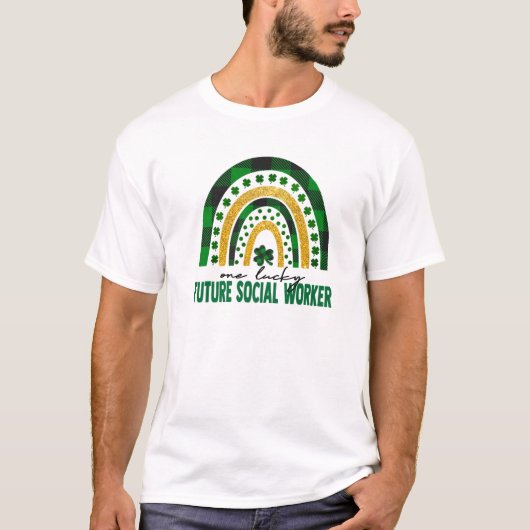 未来の幸運なソーシャルワーカーレインボーSt patricks Tシャツ (正面)