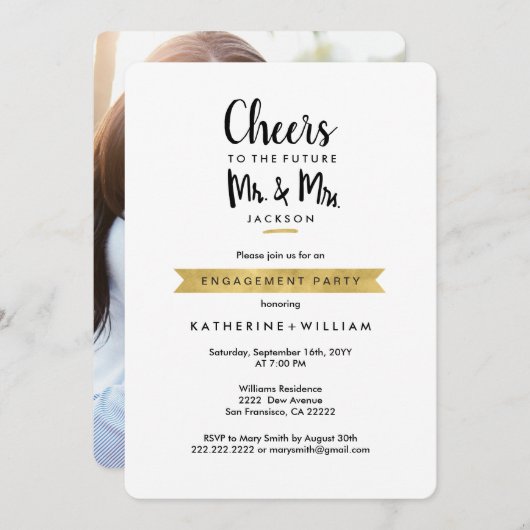 未来の氏および夫人婚約パーティへの応援 招待状 (正面/裏面)