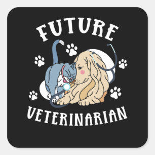 未来の獣医ガールかわいい猫犬好き スクエアシール