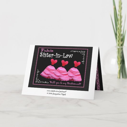 未来の義理の姉ブライドメイド招待状ピンクガウン 招待状 (裏面)