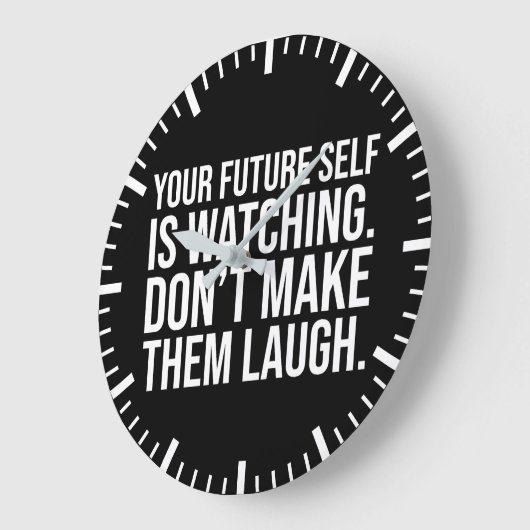 未来の自分を笑わせないおもしろい- やる気を起こさせる ラージ壁時計 (傾斜)