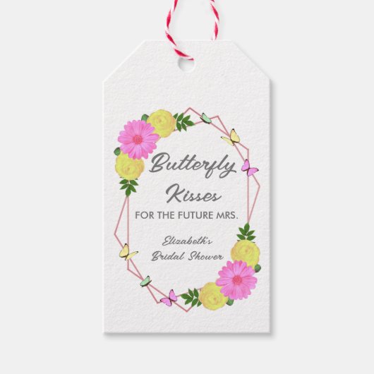 未来の花嫁のためのバタフライキス ブライダルシャワー ギフトタグ (正面)