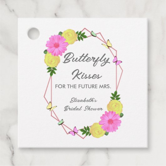 未来の花嫁のためのバタフライキス ブライダルシャワー フェイバータグ (正面)