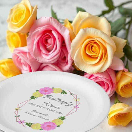 未来の花嫁のためのバタフライキス ブライダルシャワー ペーパープレート