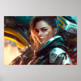 未来の街の女性パイロットポスター ポスター