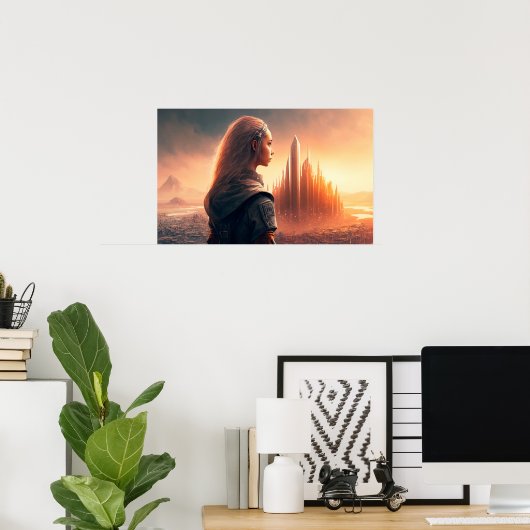 未来の都市の夕日 ポスター (ホームオフィス)