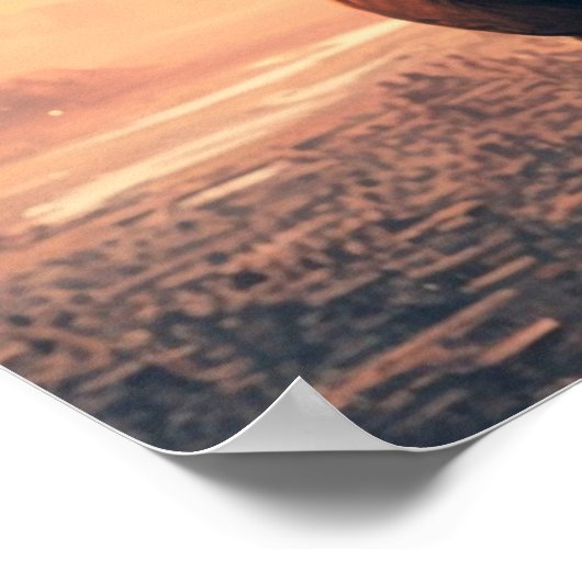 未来の都市の夕日 ポスター (角)