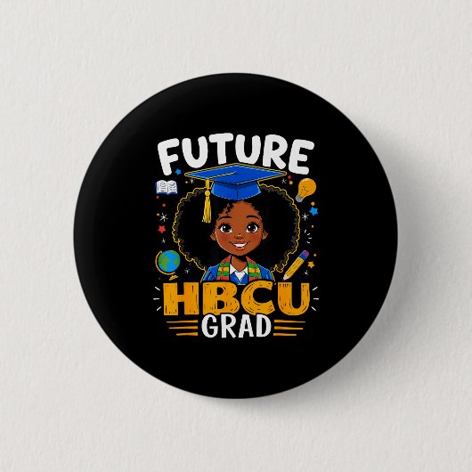 未来のHBCU卒業生 子供 黒人の女の子 アフロ ブラックヒストリー 缶バッジ (正面)