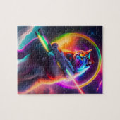 未来のSf戦士ネオン猫レーザー。キャット ジグソーパズル (横)