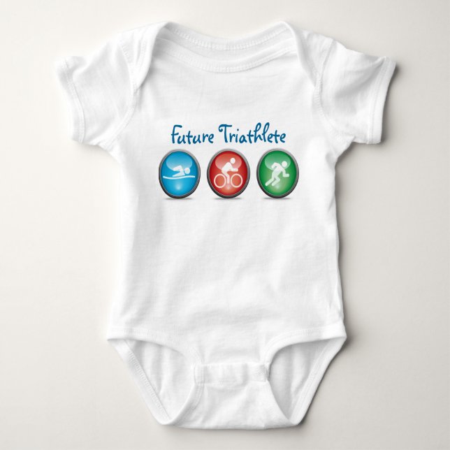 未来のTriathleteの男の赤ちゃんのワイシャツ:: 01 ベビーボディスーツ (正面)