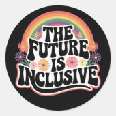 未来はインクルーシブ・レインボーLGBTQ国旗のゲイ ラウンドシール (正面)