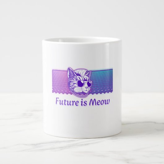 未来はニャー – Cyberpunk Neon Cat ジャンボコーヒーマグカップ (正面)