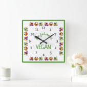 未来はビーガン – 野菜 – 数と スクエア壁時計 (ホーム)