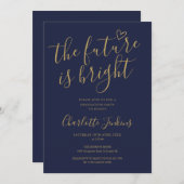 未来はブライト・金ゴールド・スクリプト卒業パーティー 招待状 (正面/裏面)