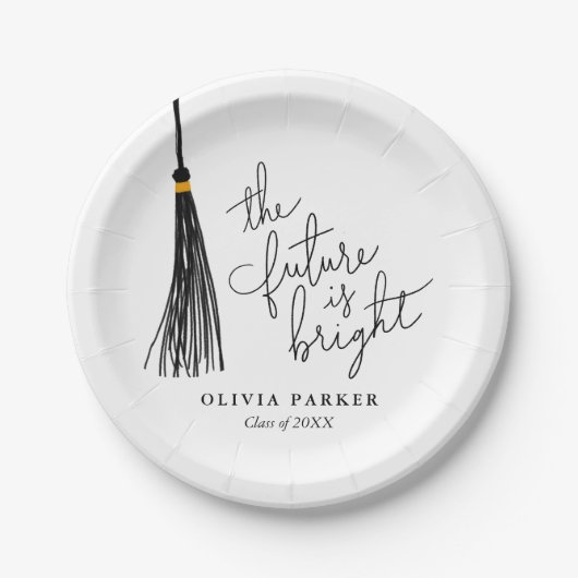未来は明るいグラードパーティーブラックタッセル ペーパープレート (正面)