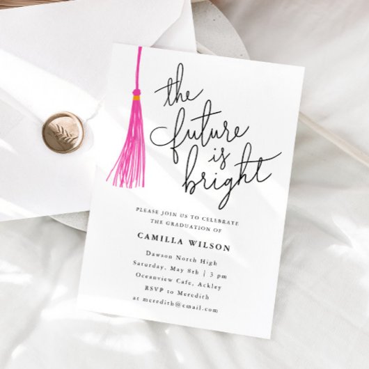 未来は明るいピンクのタッセル卒業パーティー 招待状