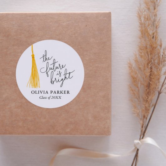 未来は明るい卒業式イエロータッセル ラウンドシール