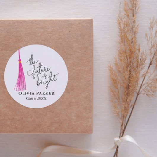 未来は明るい引用文卒業ピンクタッセル ラウンドシール