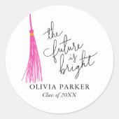 未来は明るい引用文卒業ピンクタッセル ラウンドシール (正面)