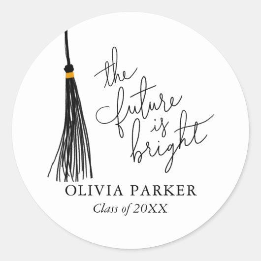 未来は明るい引用文卒業ブラックタッセル ラウンドシール (正面)