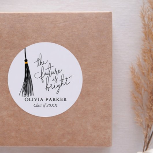 未来は明るい引用文卒業ブラックタッセル ラウンドシール