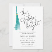未来は明るい緑のタッセル卒業パーティー 招待状 (正面)