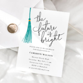未来は明るい緑のタッセル卒業パーティー 招待状