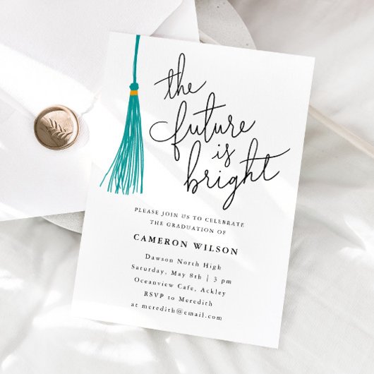 未来は明るい緑のタッセル卒業パーティー 招待状
