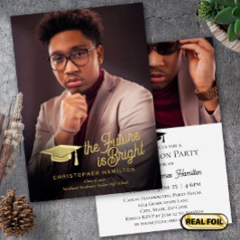 未来は明るい金ゴールド台本の写真卒業 箔招待状