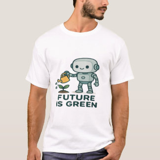 未来は緑 – かわいいロボット灌水プラント Tシャツ