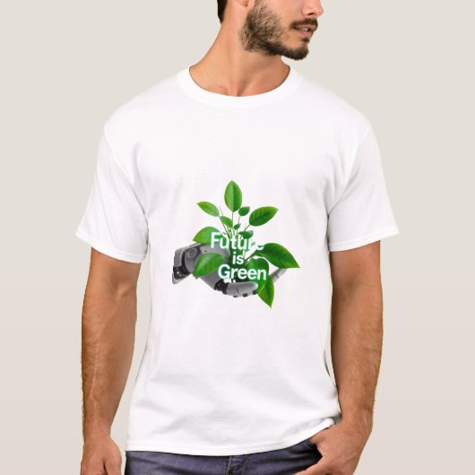 未来は緑：エコフレンドリーロボット Tシャツ (正面)