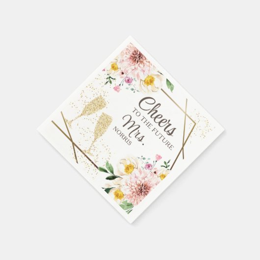 未来への応援ミセス・ピンクフローラブライダルシャワー スタンダードカクテルナプキン (角)