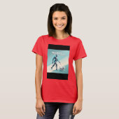 未来へ歩く：ロボットと犬のSci-Fi Tシャツ (正面フル)