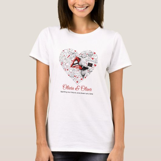未来を築く職業ハートバレンタイン Tシャツ (正面)