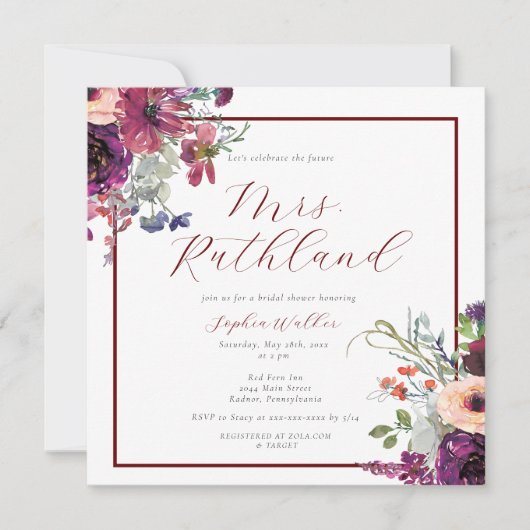 未来エレガントのミセス・ブルゴーニュフローラブライダルシャワー 招待状 (正面)