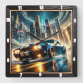 未来クラシックの街並みに対抗するマッスルカー スクエア壁時計 (正面)