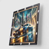 未来クラシックの街並みに対抗するマッスルカー スクエア壁時計 (傾斜)