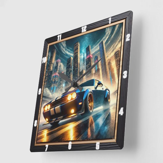 未来クラシックの街並みに対抗するマッスルカー スクエア壁時計 (傾斜)