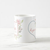 未来ミセス赤面ピンクウォーターバラ | ハート コーヒーマグカップ (中央)