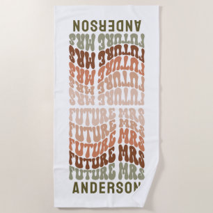 未来ミセス・テラコッタセージ緑レトロ60のシンプル ビーチタオル