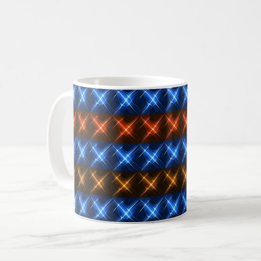 未来主義的な輝く星のパターン コーヒーマグカップ (正面左)