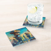 未来型ディストピア都市AIが生成絵画した ガラスコースター (アングル)