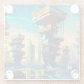 未来型ディストピア都市AIが生成絵画した ガラスコースター (裏面)