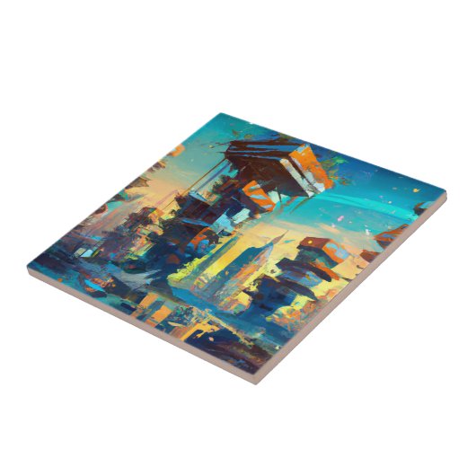 未来型ディストピア都市AIが生成絵画した タイル (側面)