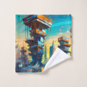 未来型ディストピア都市AIが生成絵画した バスタオルセット (ウォッシュタオル)