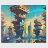 未来型ディストピア都市AIが生成絵画した ラッピングペーパー (フラット)