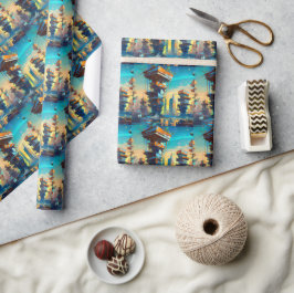 未来型ディストピア都市AIが生成絵画した ラッピングペーパー