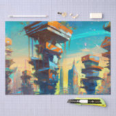未来型ディストピア都市AIが生成絵画した 薄葉紙 (クラフト)
