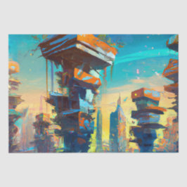 未来型ディストピア都市AIが生成絵画した 薄葉紙